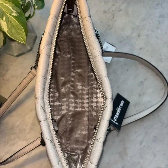 Karl Lagerfeld Chevron Quilted Shoulder Bag - Cream/Gray - Picture 3 of 8